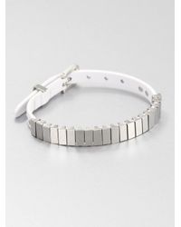 Michael Kors | White Leather Silvertone Stainless Steel Bracelet | Lyst