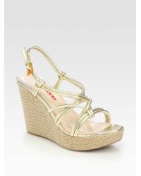 Prada | Metallic Wedge Sandals | Lyst