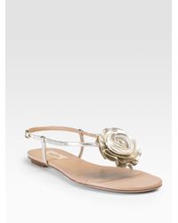 Valentino | Metallic Leather Rose Sandals | Lyst