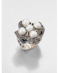 Konstantino | White Cultured Pearl Sterling Silver and 18k Yellow Gold Cross Ring | Lyst