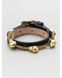 Alexander McQueen | Black Leather & Chain Skull Wrap Bracelet | Lyst