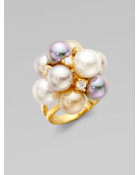 Majorica | Metallic 8mm Round Champagne Nuage Grey White Pearl Ring | Lyst