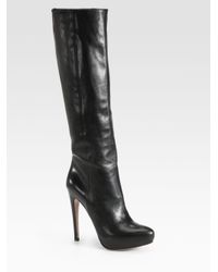 Prada | Black Tall Leather Platform Boots | Lyst