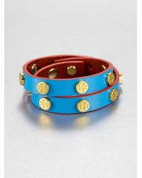 Tory Burch | Blue Double Wrap Leather Bracelet | Lyst