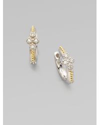 Jude Frances | Metallic Diamond 18k Gold Sterling Silver Bezel Clover Hoop Earrings | Lyst