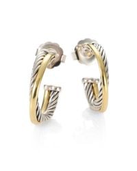 David Yurman | Metallic 18k Yellow Gold & Sterling Silver Crossover Hoop Earrings/1 | Lyst