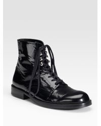 Junya Watanabe | Black Flat Lace-up Shiny Leather Ankle Boots | Lyst