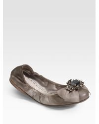 Miu Miu | Gray Jewel Ballet Flats | Lyst