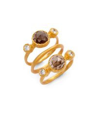 Kevia | Metallic Gem Stone Stackable Ring Setsmoky Quartz | Lyst