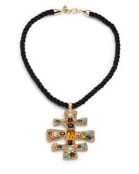 Kenneth Jay Lane | Black Glass Stone Cord Necklace | Lyst