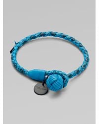 Bottega Veneta | Blue Intrecciato Mixed Leather Wrap Bracelet | Lyst