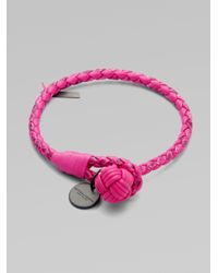 Bottega Veneta | Pink Intrecciato Mixed Leather Wrap Bracelet | Lyst