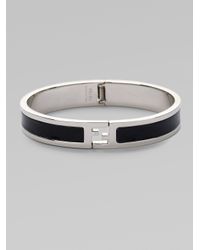 Fendi | Black Metal and Leather Bracelet for Men | Lyst