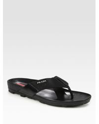 Prada | Black Leather Thong Sandal for Men | Lyst