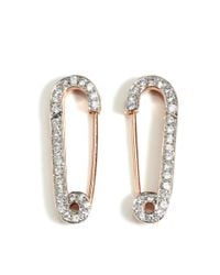 Genevieve Jones | Rose Gold White Safety Pin Earrings | Lyst