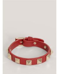 Valentino | Red Studded Narrow Leather Bracelet | Lyst