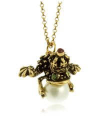 Alcozer & J - Metallic Glass Pearl Brass and Emerald Frog Pendant Necklace - Lyst