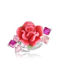 Dolci Gioie - Metallic Sterling Silver Red Rose Ring - Lyst