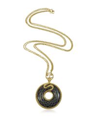 Just Cavalli - Metallic Amazonia - Gold Plated And Onyx Pendant Necklace - Lyst