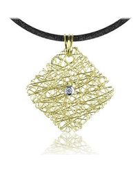 Orlando Orlandini - Metallic Central Diamond 18k Yellow Gold Pendant W/lace - Lyst