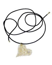 Orlando Orlandini - Diamond 18k Yellow Gold Heart Pendant W/lace - Lyst