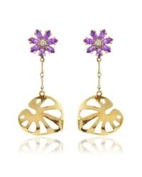 Torrini | Metallic Pothos Amethyst and Diamond Flower Drop 18k Gold Earrings | Lyst