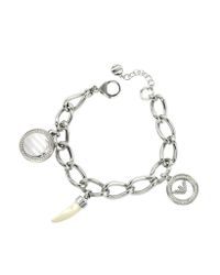 Emporio Armani | Metallic Stainless Steel Logo Charm Bracelet | Lyst
