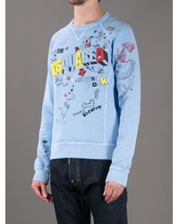Lyst - Dsquared² Graffiti Print Sweatshirt in Blue for Men