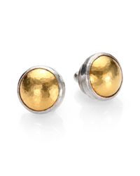 Gurhan | Metallic Amulet 24k Yellow Gold & Sterling Silver Button Earrings | Lyst