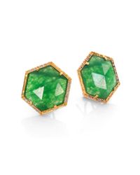 Mija | Metallic Jade & White Sapphire Hexagon Button Earrings | Lyst