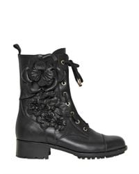 Valentino | Black 30mm Calfskin Embroidered Combat Boots | Lyst