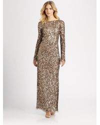 Aidan Mattox | Brown Long-sleeve Sequin Gown | Lyst