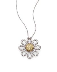 Roberto Coin | Metallic Diamond Yellow Sapphire 18k White Gold Daisy Pendant Necklace | Lyst