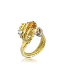 Bernard Delettrez - Yellow Sapphires And Gold Skeleton Hands Ring - Lyst