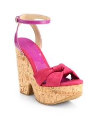 Jimmy choo Gleam Suede Patent Leather Cork Wedge Sandals in Pink ...