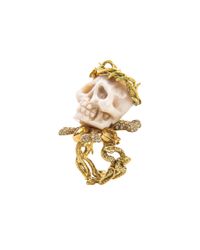 Bernard Delettrez - Metallic Gold Coral Sapphire and Diamond Skull Ring - Lyst