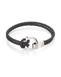 Ferragamo | Black Braided Leather Gancini Bracelet for Men | Lyst