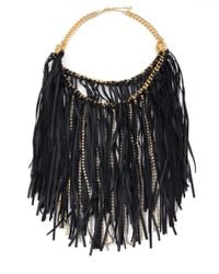 ABS By Allen Schwartz | Black Leather and Sparkle Fringe Bib Necklace | Lyst