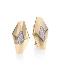 Roberto Coin | Metallic Diamond 18k Gold Convertible Button Earrings | Lyst