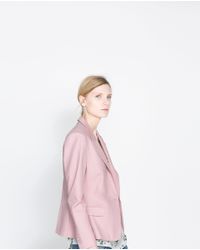 Zara Single Button Blazer in Pink | Lyst