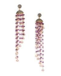 Iam By Ileana Makri | Metallic Raining Bells Amethyst, Grey Diamond & White Pearl Cascade Chandelier Earrings | Lyst