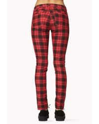 Lyst - Forever 21 Grunge Plaid Skinny Pants in Red