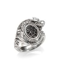 John Hardy | Metallic Pave Black Sapphire Sterling Silver Coiled Dragon Ring | Lyst