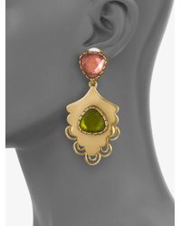 Oscar de la Renta | Green Resin Accented Leaf Drop Earrings | Lyst
