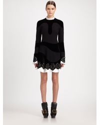 Alexander McQueen | Black Stud Collar Velvet Crepe Dress | Lyst