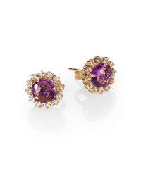 KALAN by Suzanne Kalan | Purple Amethyst, White Sapphire & 14k Yellow Gold Starburst Stud Earrings | Lyst