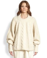 The Row | White Wool Cashmere Cableknit Blouson Sweater | Lyst