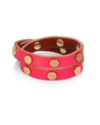 Tory Burch | Pink Riveted Double Wrap Leather Bracelet | Lyst