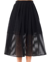 Lyst - Tibi Stripe Organza Pleated Skirt in Black