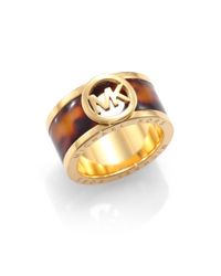 Michael Kors | Metallic Tortoiseprint Logo Cutout Band Ring | Lyst